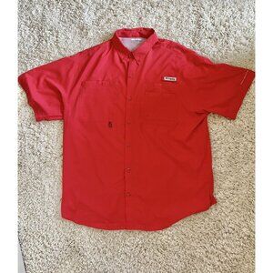 Columbia Mens Red Short-Sleeve Button-Up  Shirt XL Polyester